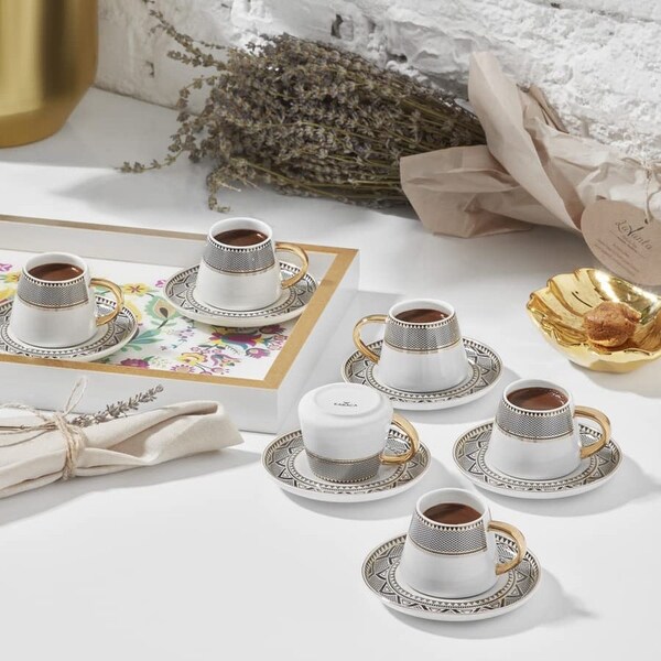 Karaca Globe Turkish Coffee Cup and Saucer Set for 6 - Bed Bath