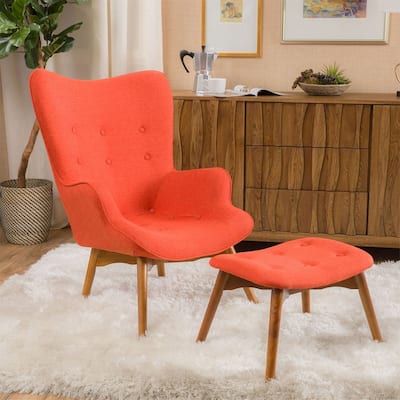 Mid-Century Wingback Fabric Chair and Ottoman Muted Orange - 29" x 37.50"