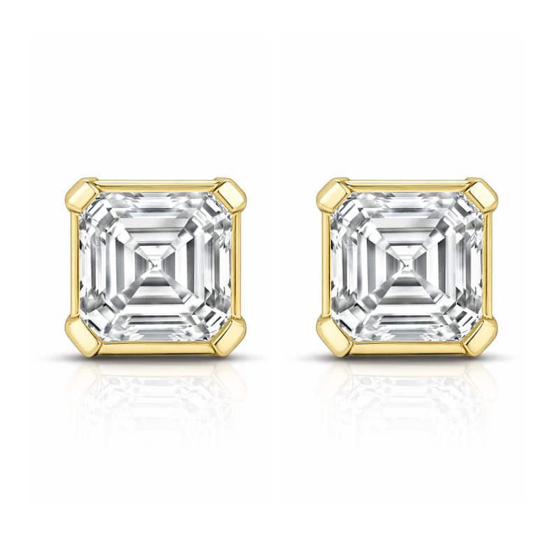 Auriya 14k Gold Lab Grown Asscher Diamond Stud Earrings 0.50 to 8.00 ct. tw. Push-Back (F-G VS) - White