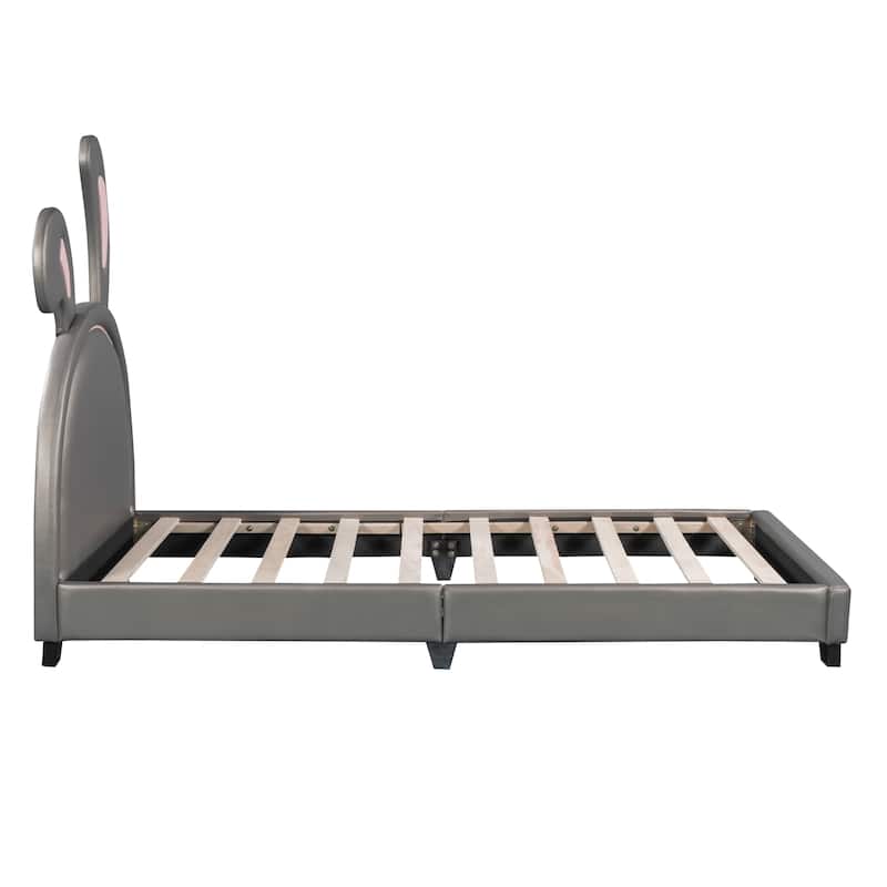 Twin Size Upholstered Leather Platform Bed