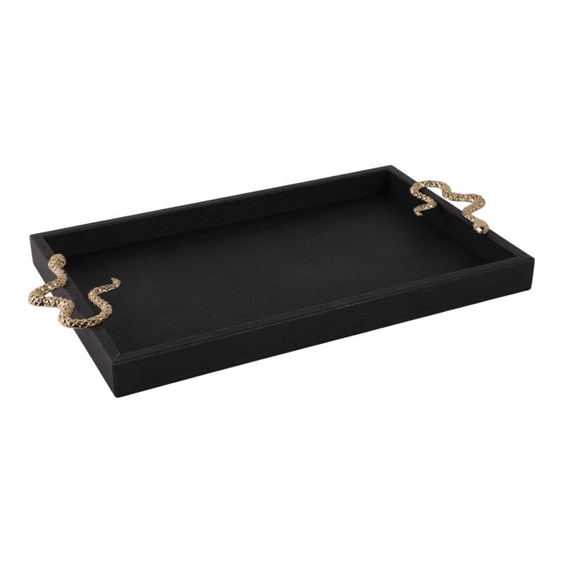 Faux Leather Snake Decorative Tray - Black/Gold, 21.75"