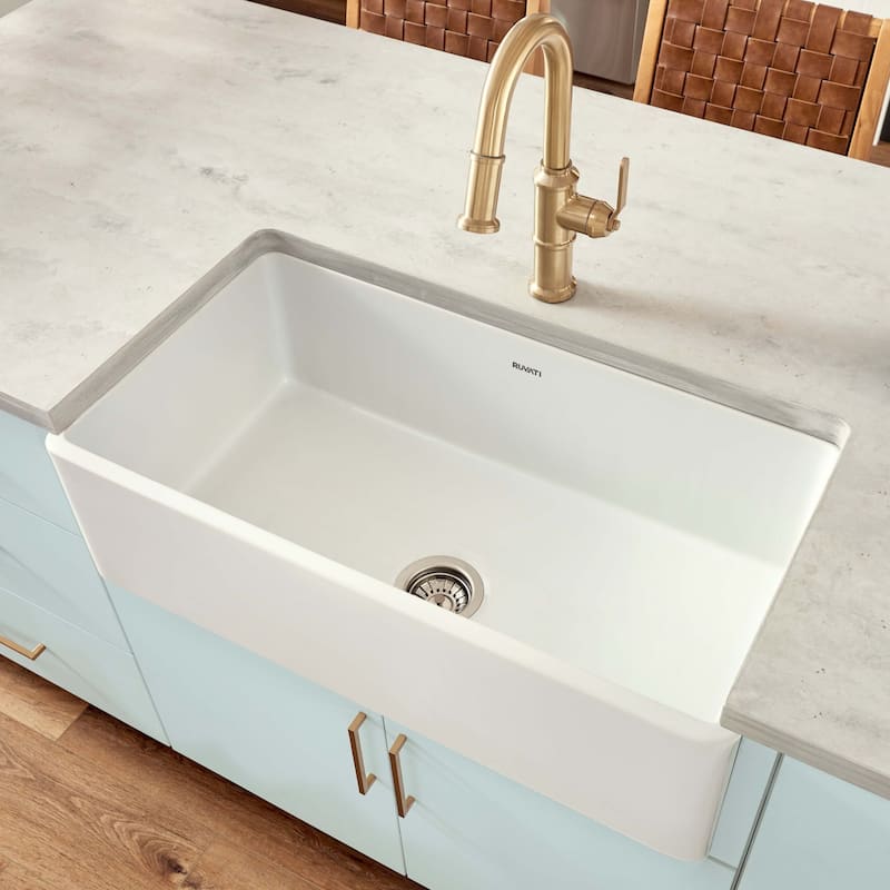Ruvati 33 x 20 inch Fireclay Reversible Farmhouse Apron-Front Kitchen Sink Single Bowl - White -