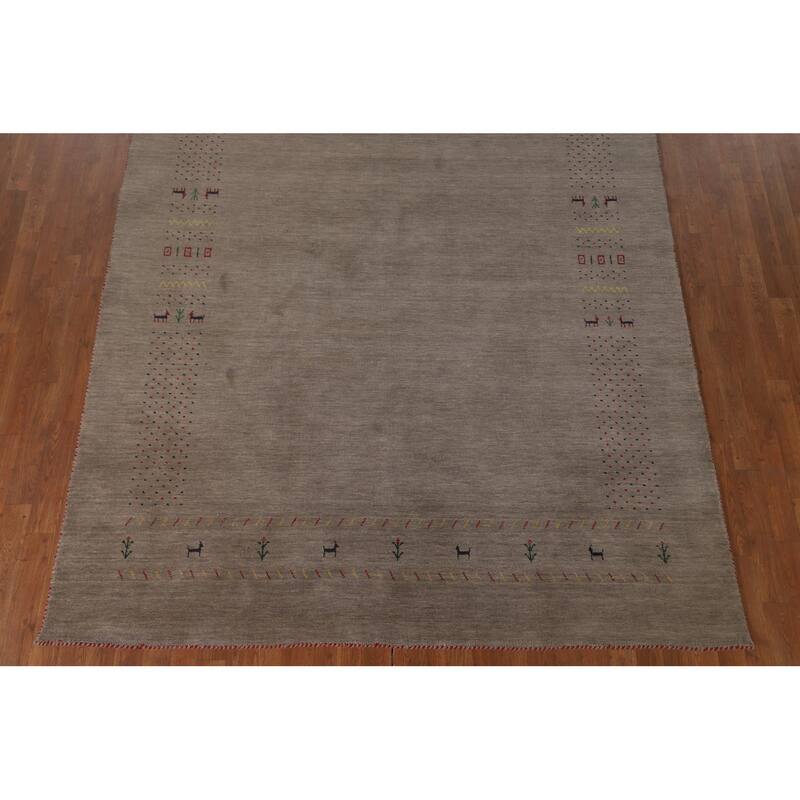 Tribal Brown Gabbeh Oriental Area Rug Hand-Knotted Wool Carpet - 7'1" x 9'9"