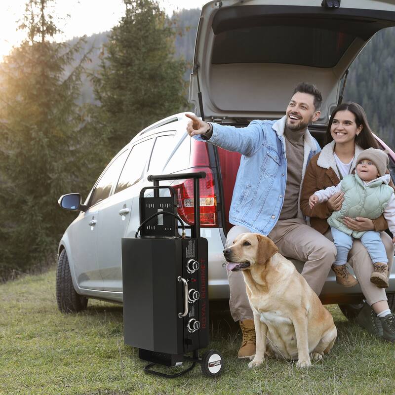 Royal Gourmet Portable 3-Burner Griddle with Collapsible Stand