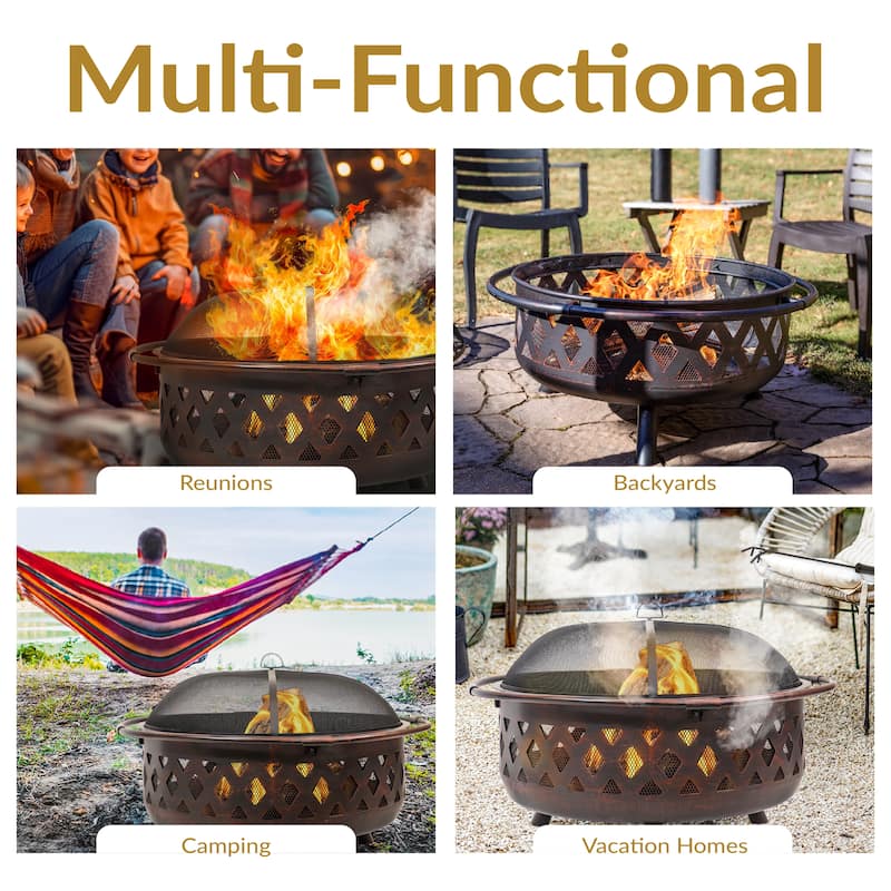 36-in. Bronze-finished Cross-weave Steel Firepit w/ Spark Screen