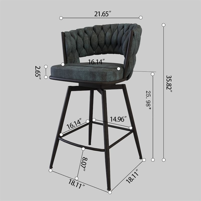 26" Bar Chair Suede Woven Bar Stool,Black legs Barstools,Set of 2