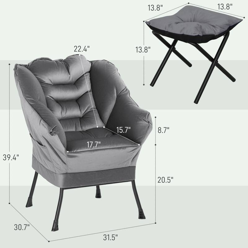 Velvet Lazy Chair with Ottoman, PP Cotton Padding and Storage