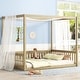 preview thumbnail 1 of 32, Full Size Pine Wood Canopy Frame Floor Bed with Fence and Guardrails for Bedroom Full - Natural