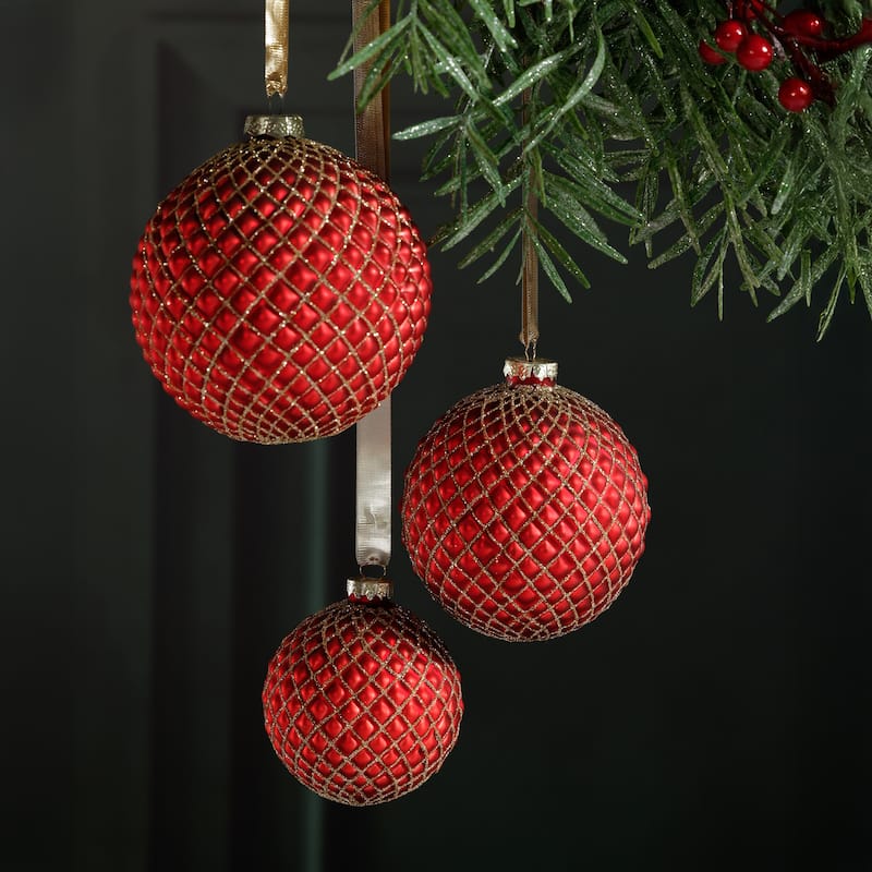 4-Piece Set Metallic 4.75" Glass Ball Christmas Ornaments