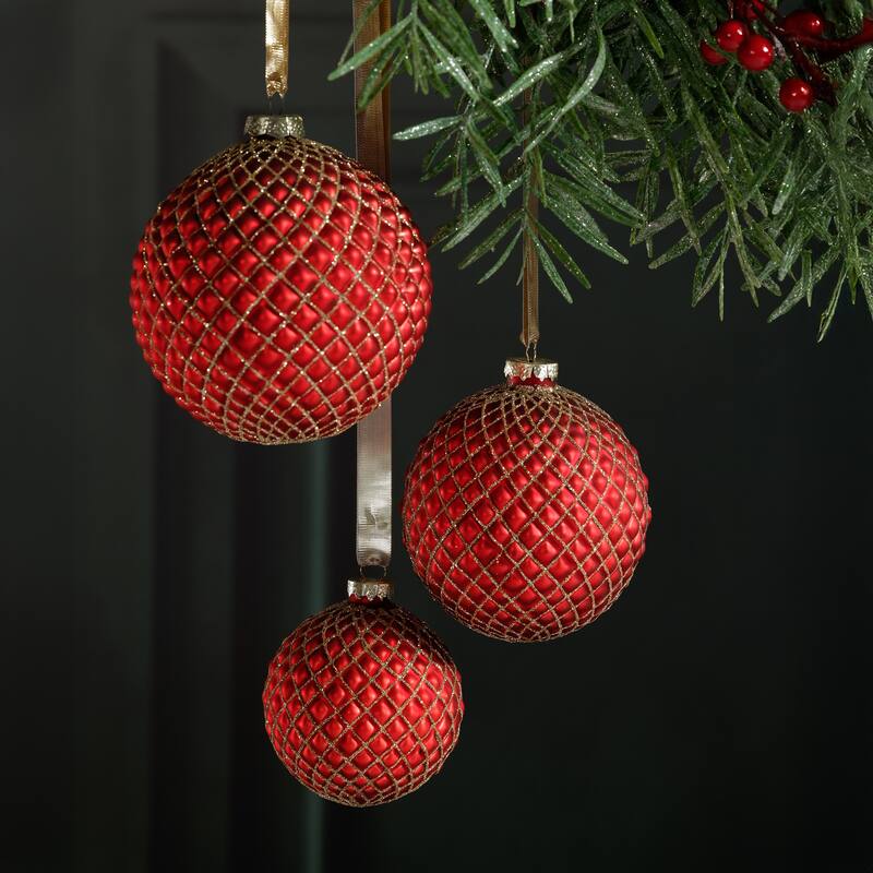 Metallic Matte Glass Ball Christmas Ornaments, Set of 6, 3.25"