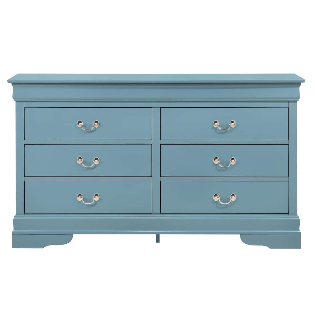 6-Drawer Wooden Bedroom Dresser - 57" - Blue