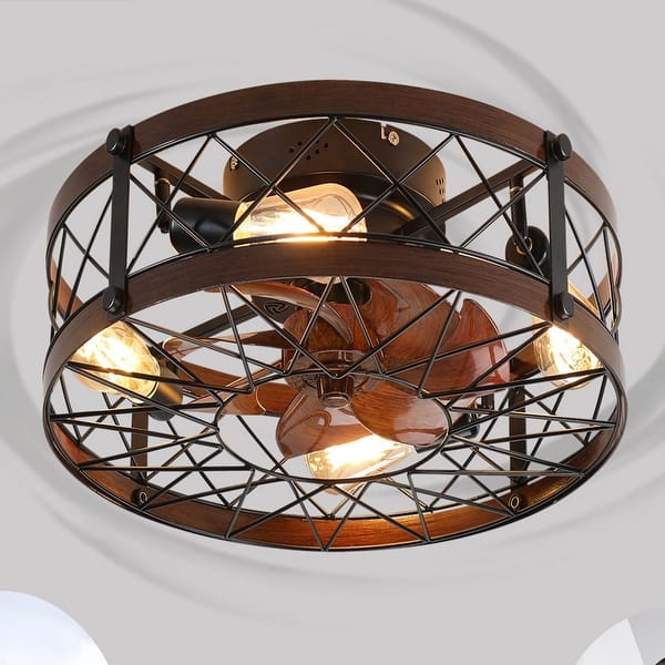 slide 2 of 12, Oaks Aura 20in.Modern Caged Low Profile Ceiling Fan with Light, Dual App Control Farmhouse Flush Mount Ceiling Fan with Remote Black