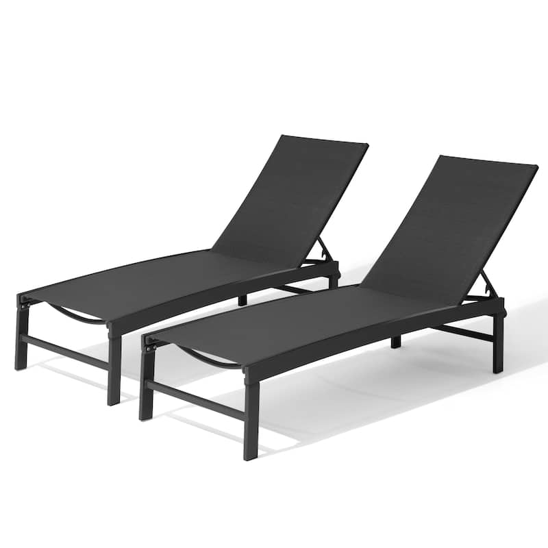 Outdoor Patio Adjustable Chaise Lounge Chairs - Black-2PC