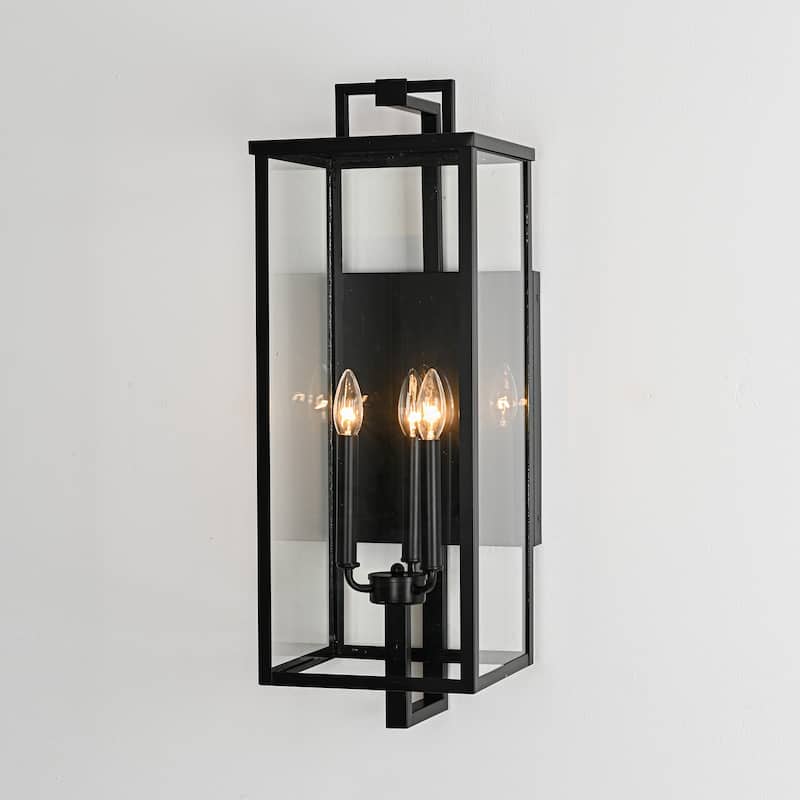 Matte Black Farmhouse Outdoor Wall Lantern Sconce - 3 Variants (16in 1-Light/22in 2-Light/27in 3-Light), Clear Glass, Wet Rated