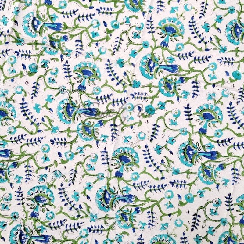 Block Print Tablecloth Round, Floral Vine, Turquoise - Paisley Elephant Blue Green Turquoise