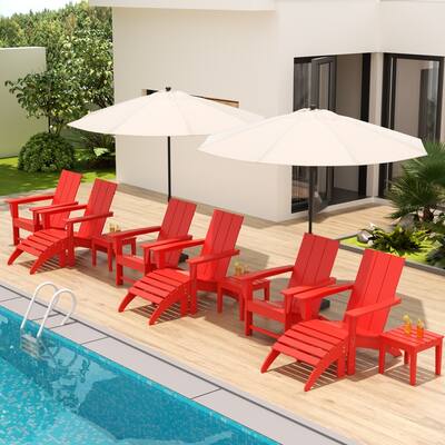 Polytrends Shoreside Modern 12-Piece Folding Adirondack Chair With Ottoman And Side Table