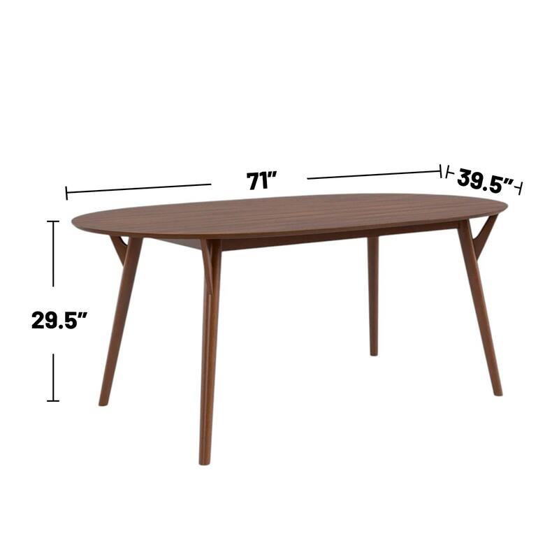 Oval Wooden Dining Set with with Angled Legs in Walnut and Beige