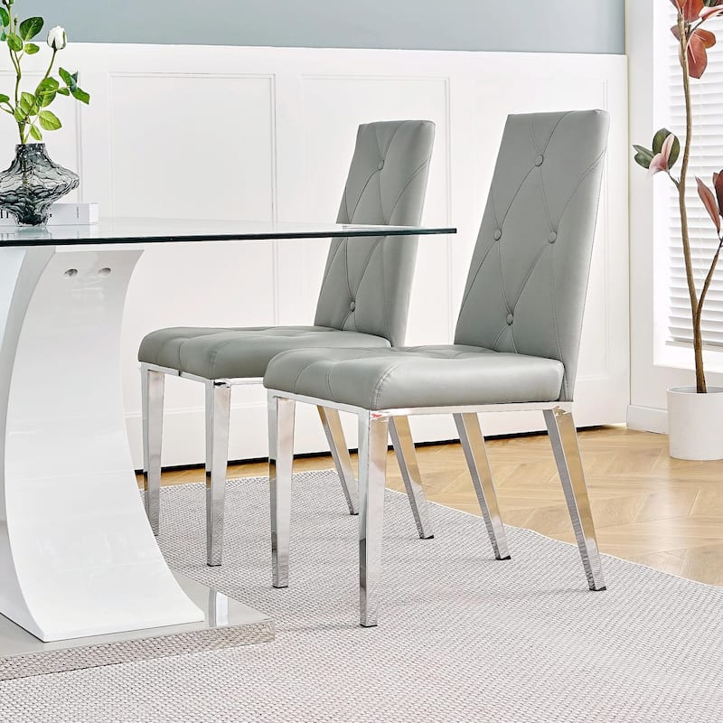 Modern Light Luxury Dining Chairs with PU Back and Electroplated Legs（Set of 2）