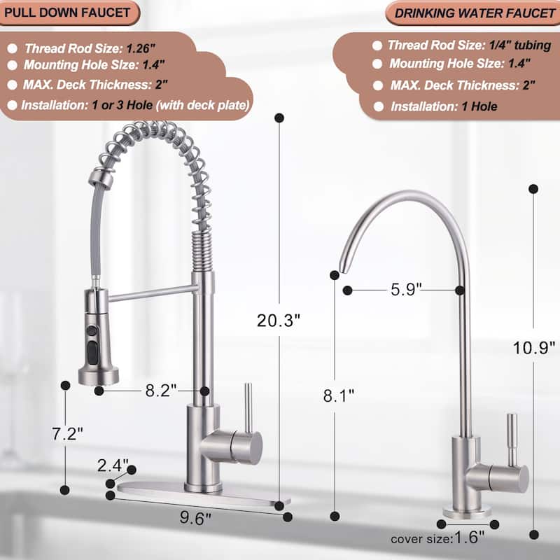 WOWOW Three Function Pull Down Kitchen Faucet with Drinking Water Faucet