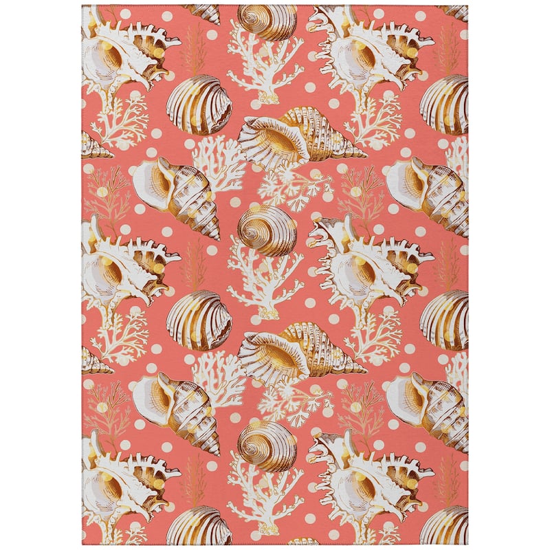 Indoor/ Outdoor Surfside Coral Shells Washable Rug New - Peach - 9' x 12'