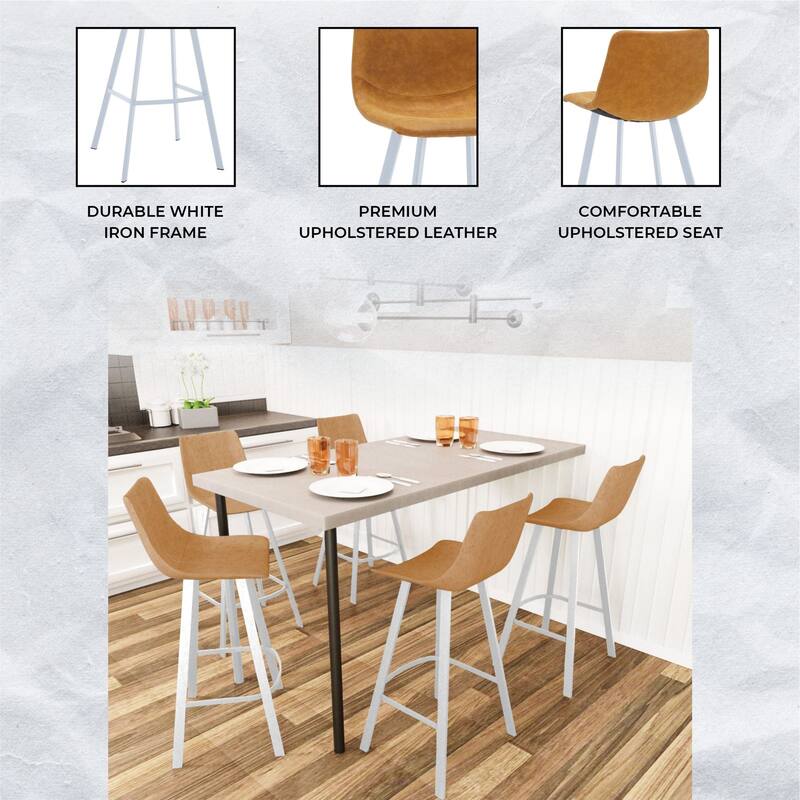 Leather 41" Counter Height Bar Stool with Stainless Steel Legs and Footrest