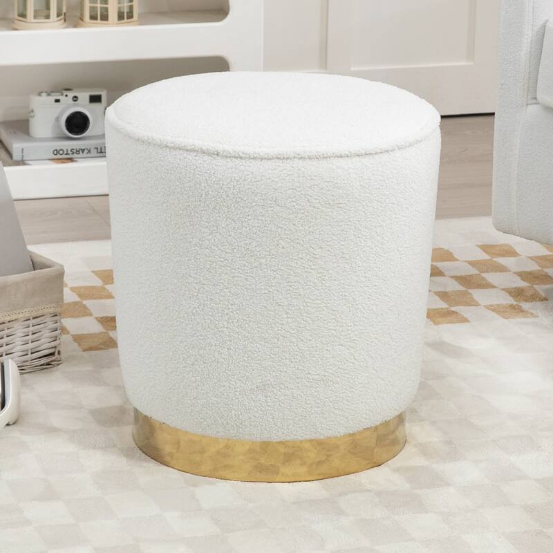Aysel White Boucle Ottoman with Golden Accent Base