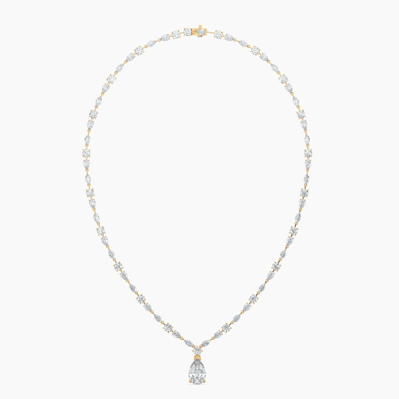 14K Gold Lab Grown Diamond Alternating Diamond Lined Pear Drop Necklace