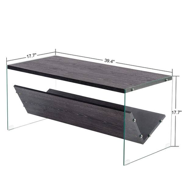 dimension image slide 1 of 2, Ivinta SoHo Coffee Table, Gray / Glass Small Cocktail Table with Storage Shelf