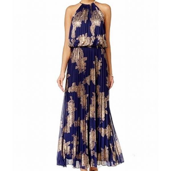 Shop Msk Blue Navy Gold Foil Print Pleated Women S 14 Blouson