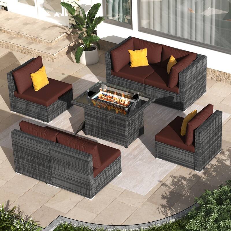 FINCATI Outdoor High-back Wicker Patio Sectional Set, 500 lbs Luxury Oversized Conversation Set, Spacious Couch Set - 240100 - Burgundy