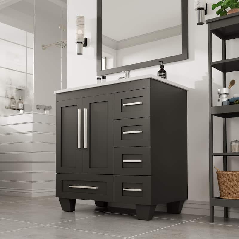 Eviva Loon 30"W x 22"D Espresso Bathroom Vanity with White Carrara Quartz Vanity Top and Rectangular Undermount Sink
