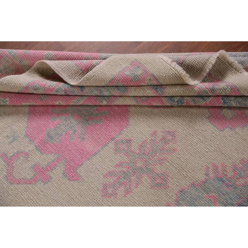 Hand Knotted Oriental 100% Wool Carpet Transitional All-Over Beige & Ivories Oushak Area Rug - 12' 4'' X 9' 0''