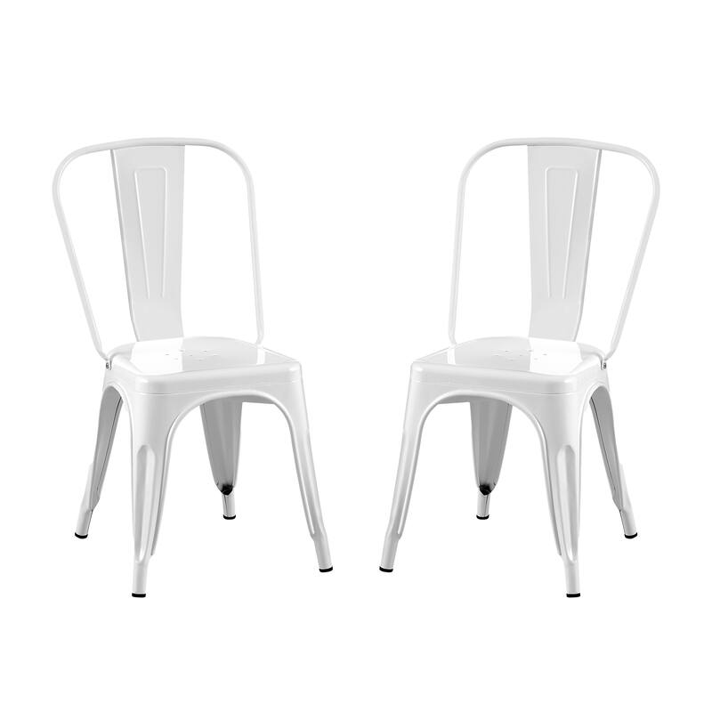 18" Modern Industrial Metal Stackable White Dining Chair, 2PCS - 18" W X 18" D X 33" H