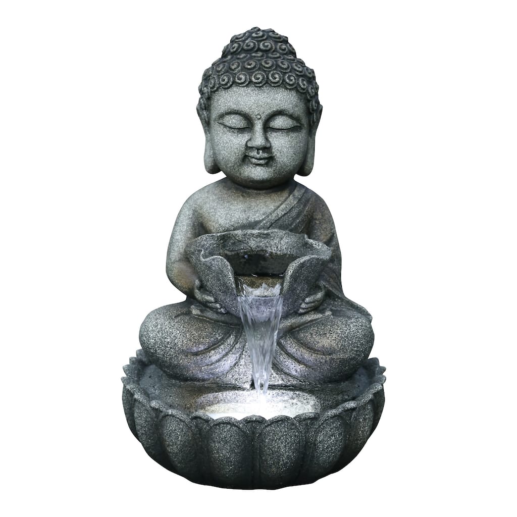 21.5" LED Lighted Sitting Buddha Outdoor Garden Water Fountain