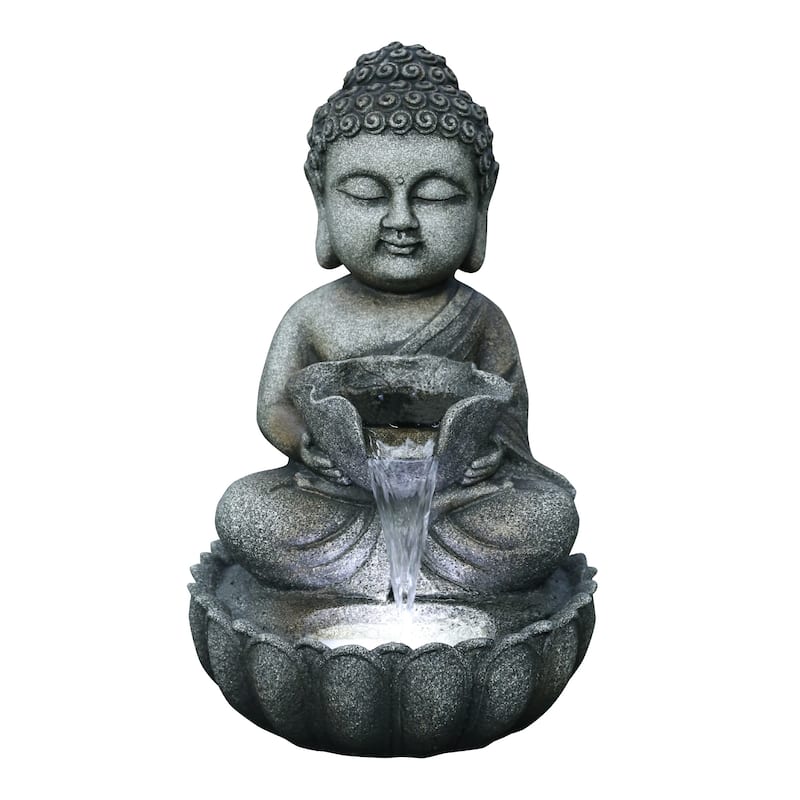 LED Lighted Sitting Buddha Outdoor Garden Water Fountain - 21.75"