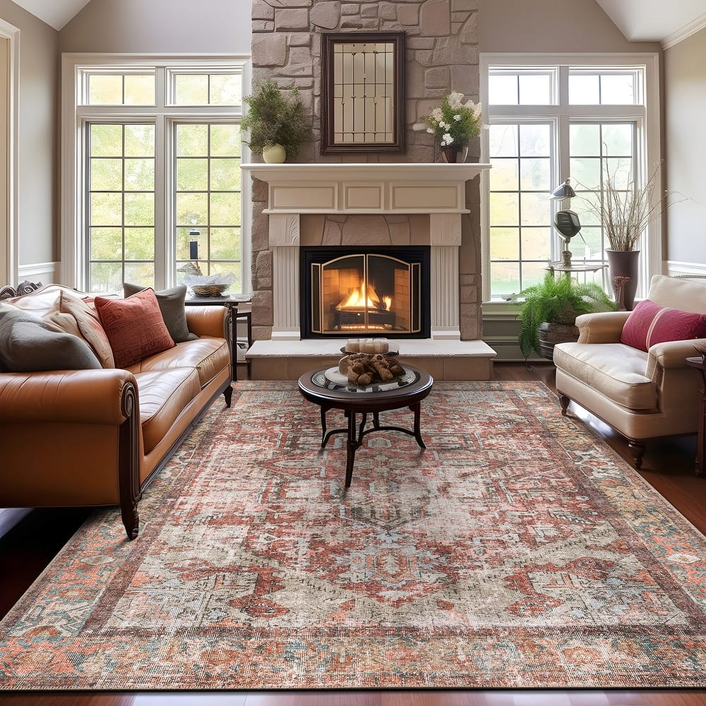 World Rug Gallery Vintage Boho Medallion Washable Non-Slip Area Rug