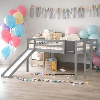 Twin Size Loft Bed Wood Bed With Slide, Stair And Chalkboard,Novel Design Loft Bed With Convertible Built-In Ladder And Slide