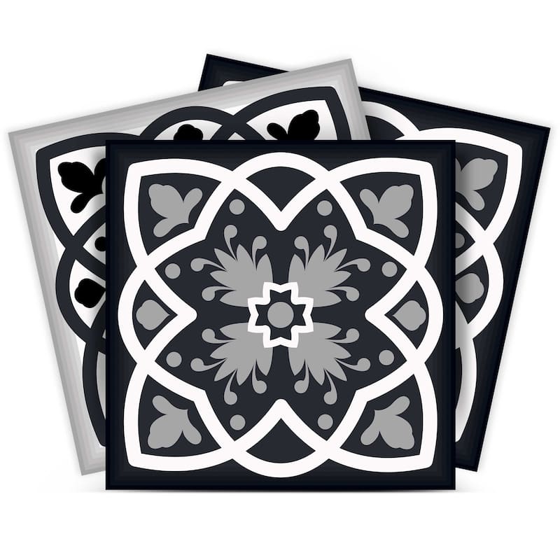 12" X 12" Black White and Gray Baz Peel and Stick Removable Tiles - White/Black/Gray
