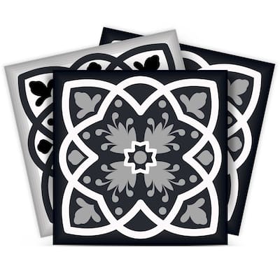 12" X 12" Black White and Gray Baz Peel and Stick Removable Tiles