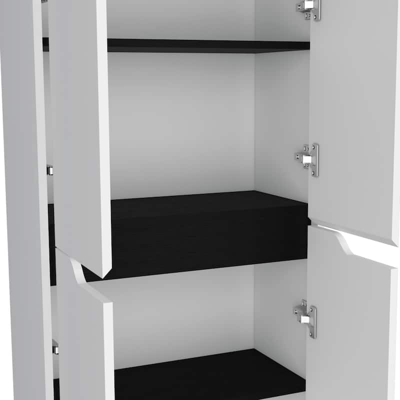 67"H Kitchen Storage Cabinet, with Four Doors and Five Interior Shelves,White/Black