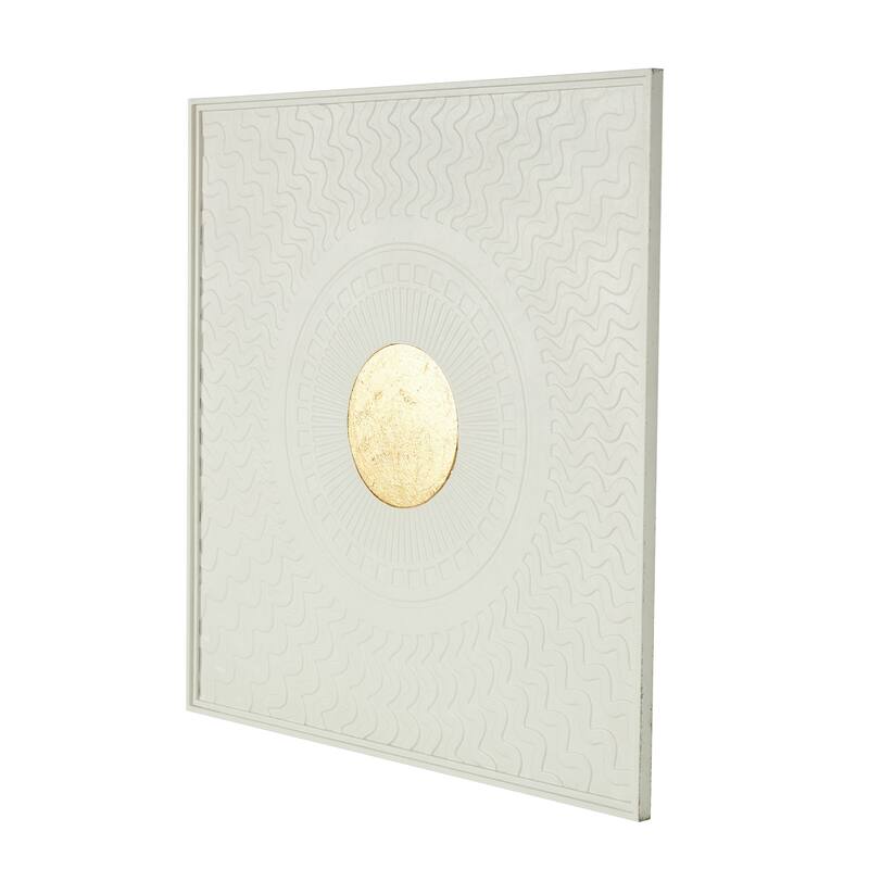 White Metal Geometric Home Wall Decor with Gold Foil Center and Wavy Patterns