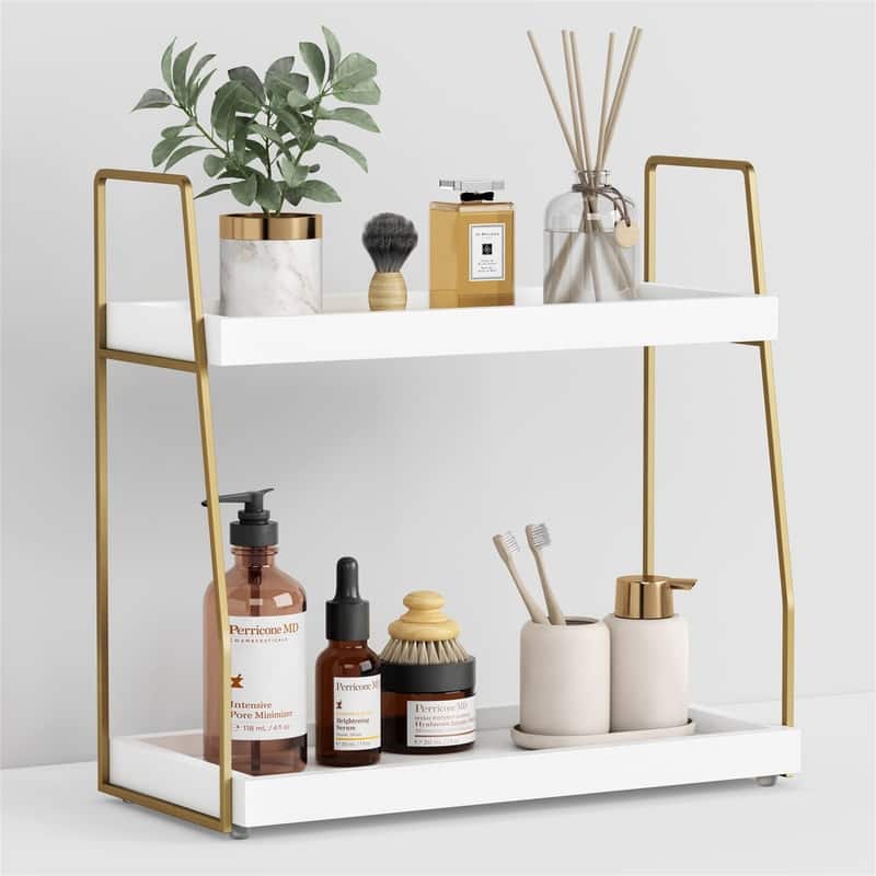 Bathroom Organizer Countertop - 6.7"D x 14.4"W x 14"H - White-gold