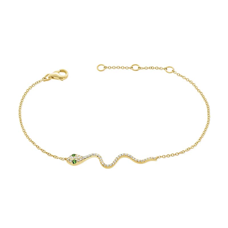Joelle Collection Diamond Snake Chain Bracelet Green Tsavorite 14K Gold - Yellow