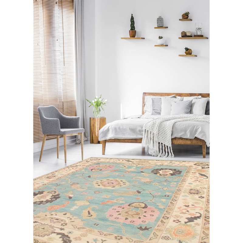 ECARPETGALLERY Hand-knotted Modern Oushak Sky Blue Wool Rug - 8'9 x 12'0