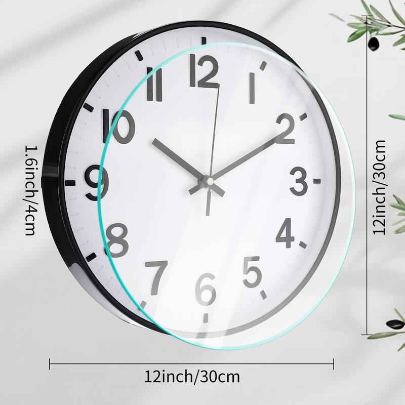 Simple Wall Clock, Big Arabic Numerals, Silent Non-Ticking Modern Battery Operated, Classic Decorative for Home 12x12x1.6 Inch