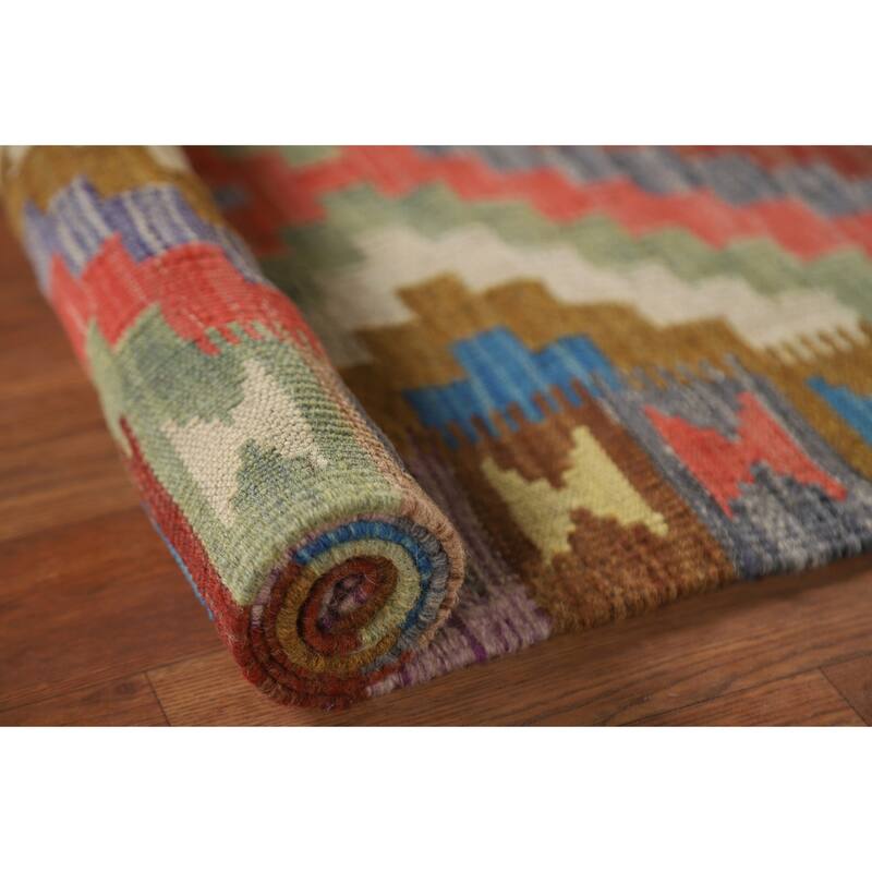 Southwestern Kilim Runner Rug Hand-Woven Wool Carpet - 1'11"x 7'0"