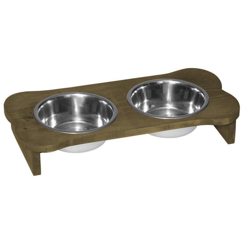 Amish Made Pine Bone-Shaped Dog Dish - Olive Green - Low Feeder