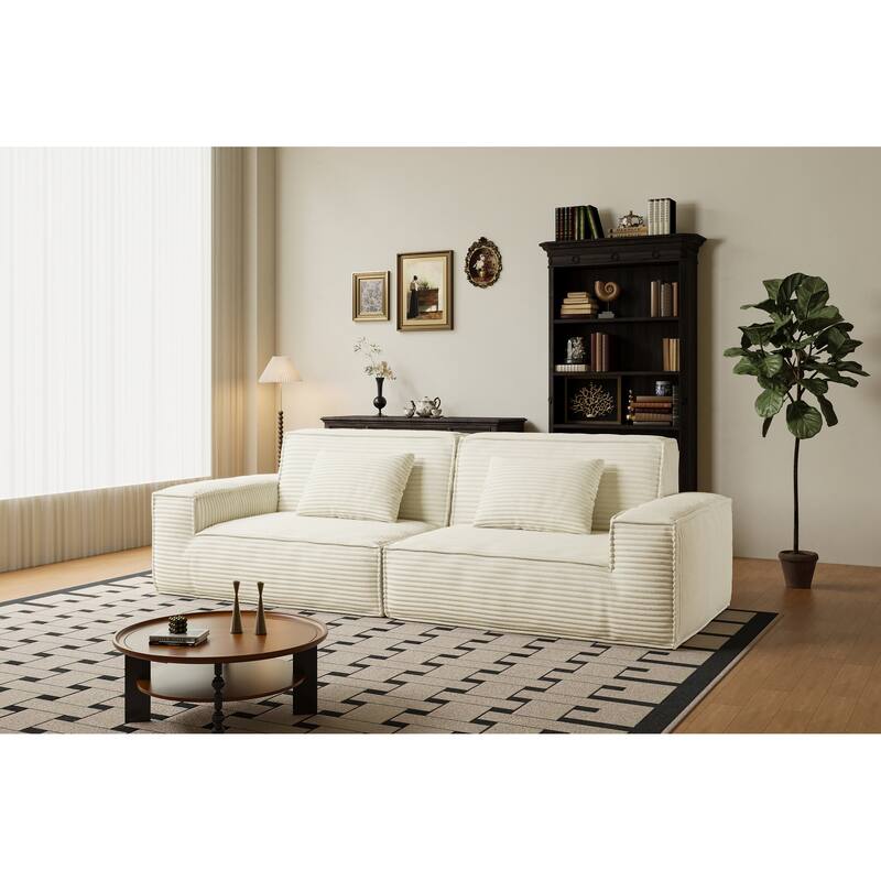 Anmytek Extra Large Plush 106.3-Inch Modern Striped Fabric Vacuum-Compressed Sofa - Full Sponge High Rebound Beige