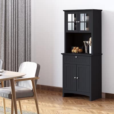 Modern Kitchen Storage Cabinet with Adjustable Shelves and Glass Doors, Buffet Cabinet Pantry Hutch Cabinet Organizer