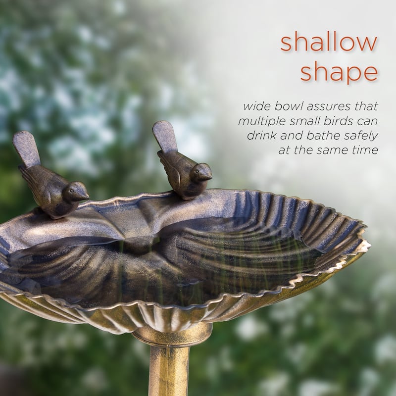 Alpine Corporation 31" Tall Outdoor Vintage Birdbath with Bird Figurines Yard Statue
